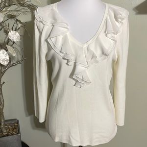 Cable & Gauge Cream Ruffle Blouse